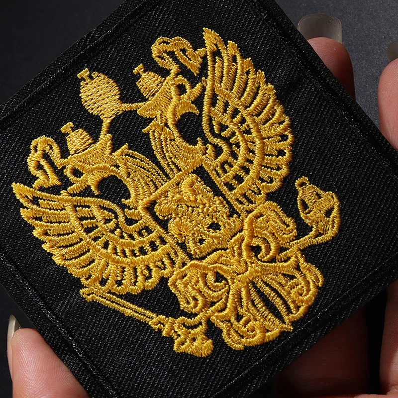 Black square Russian national emblem: 7.5 * 7.5CM Patches Embroidered Clothes Bags DIY Appliques for Iron on Clothes Decor