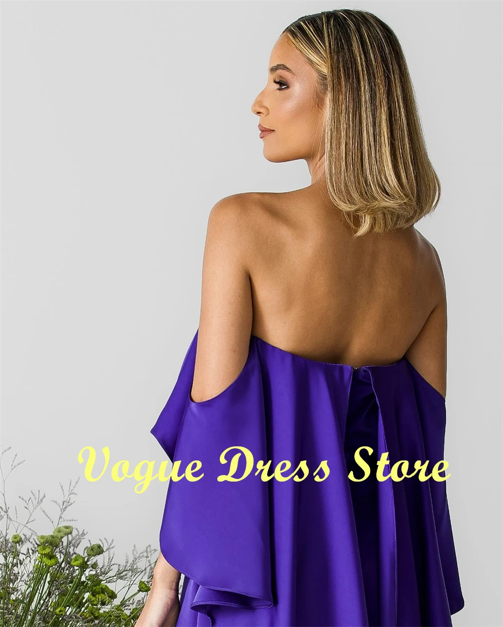 Robe de soirée en Satin violet, personnalisée, de haute qualité, épaules dénudées, sans manches, robe de soirée, mode occasi spécial