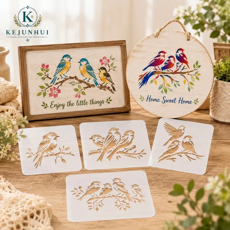 7Pcs Bird Stencils Reusable PET Stencils for Painting Bird on Branch Craft Templates Wall Wood Fabric Canvas Paper DIY Decor - view 6
