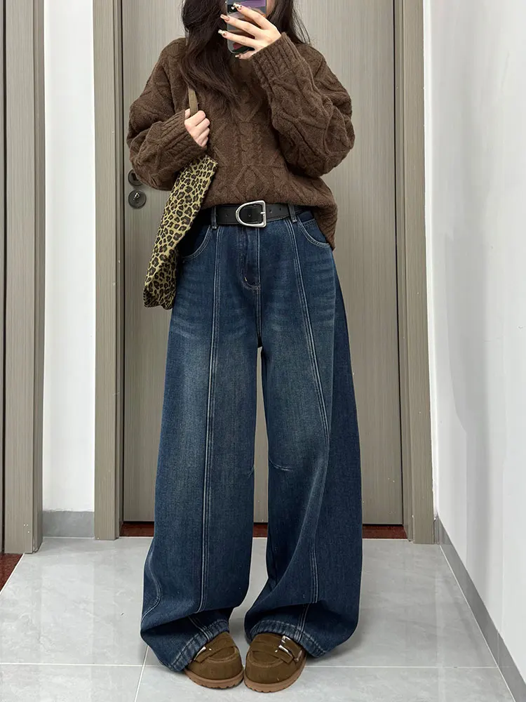 

Широкие джинсы на подкладке Fce, джинсовые брюки с высокой талией, женская одежда Thi Winter Faion, винтажная Гонконгская одежда