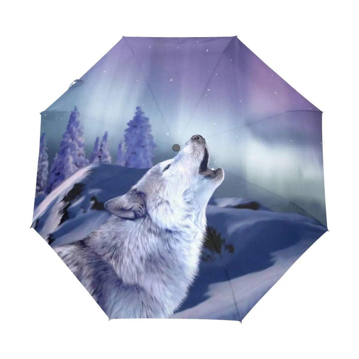 Wolf Dreamcatcher Travel Umbrella for Rain Sun Gothic Animal Compact Folding Umbrella Portable Windproof Umbrellas for Teens