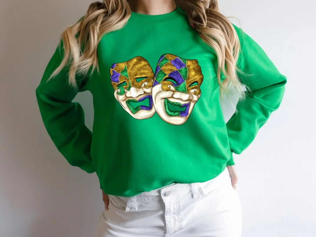 

Mardi Gras Mask Sweatshirt Saints Fat Tuesday Shirt Peace Love Mardi Gras Tee Happy New Orleans Pullover Festival Carnival Top