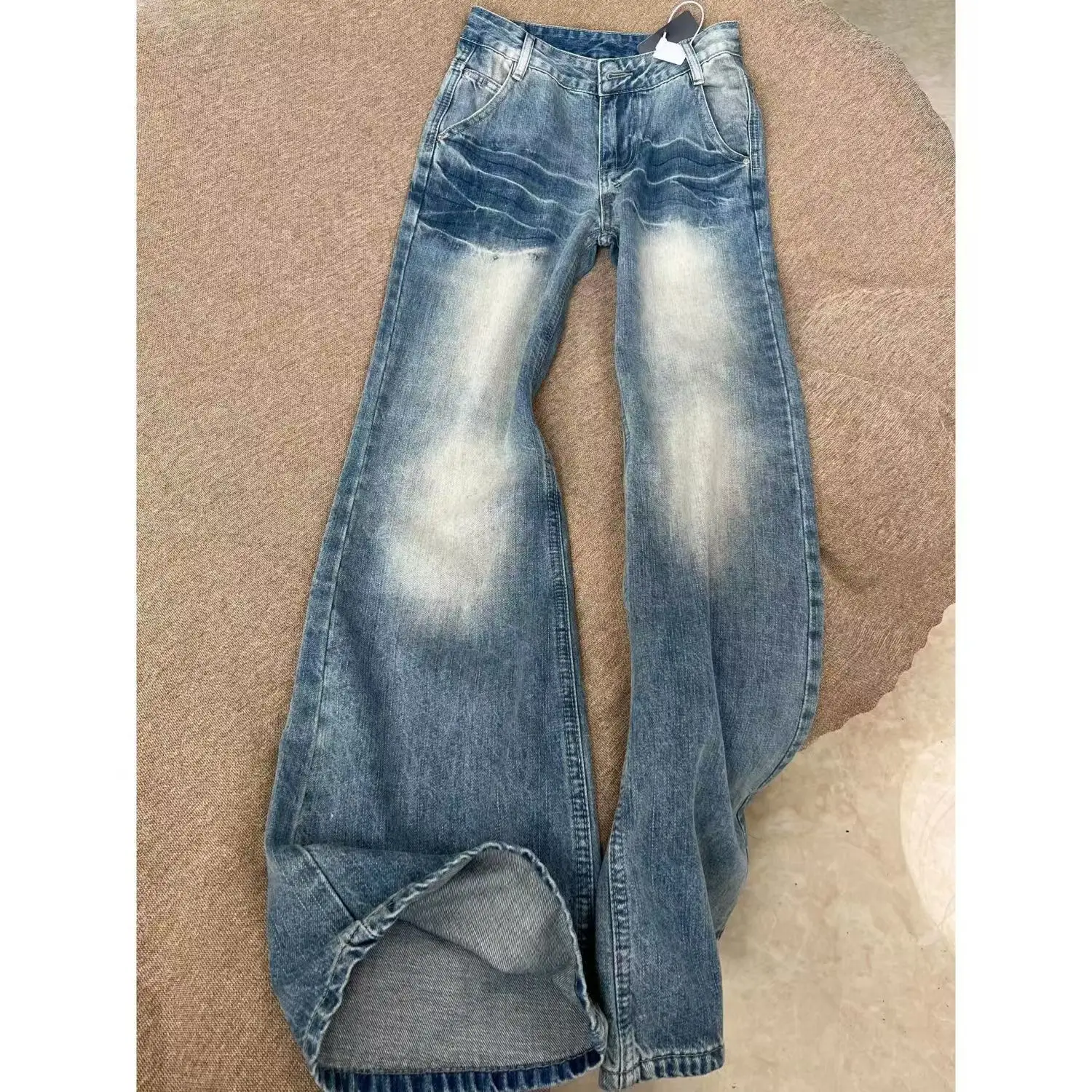 American Simple Micro-pull Spice Girl Low-rise Jeans 2025 Autumn New Straight and Thin Mopping The Floor Original Trend Fire