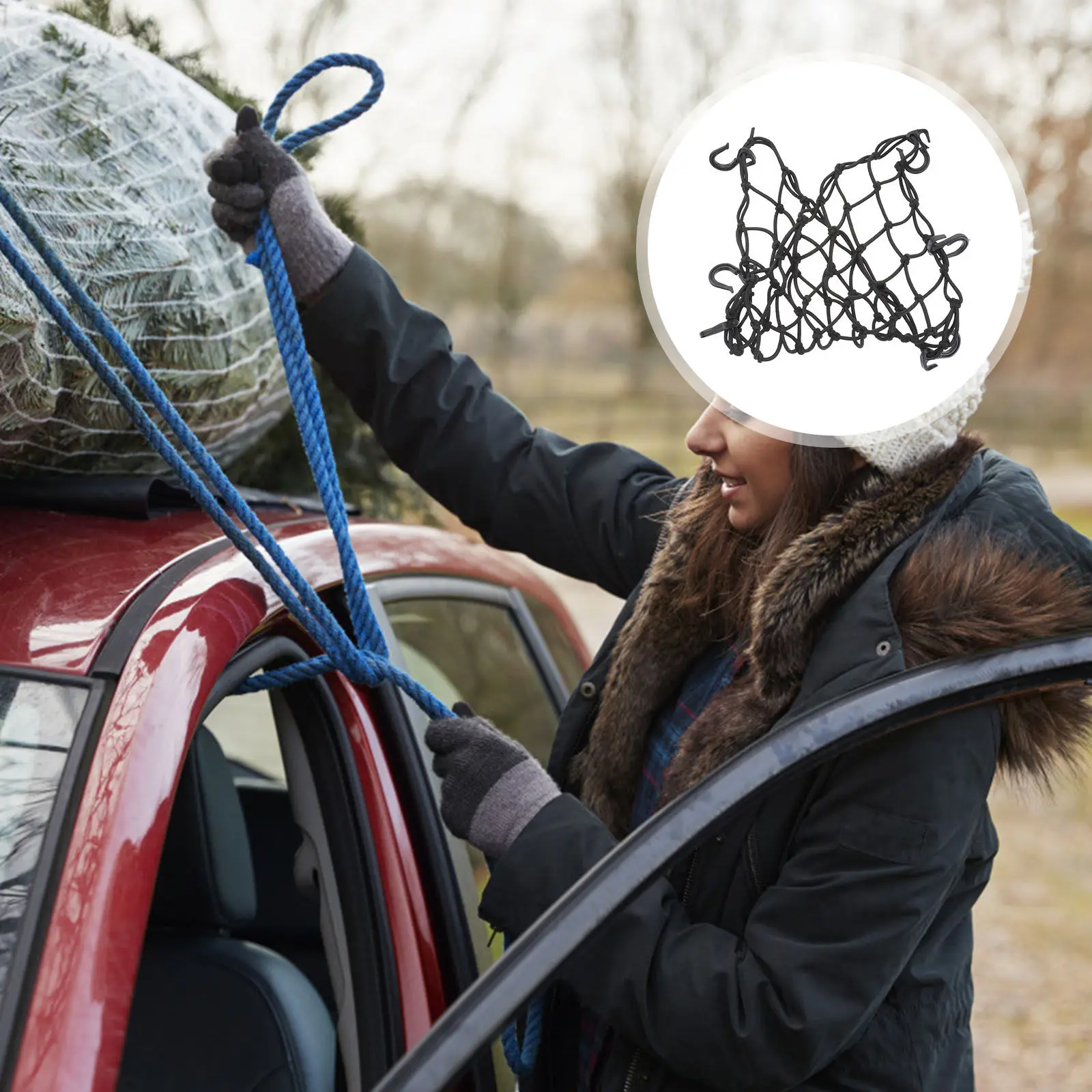 

Stretchy Car Storage Net 6 Hooks Heavy Duty Adjustable Mesh for Suv Truck Car Rear Cargo Organizer Easy Loading Luggage Net