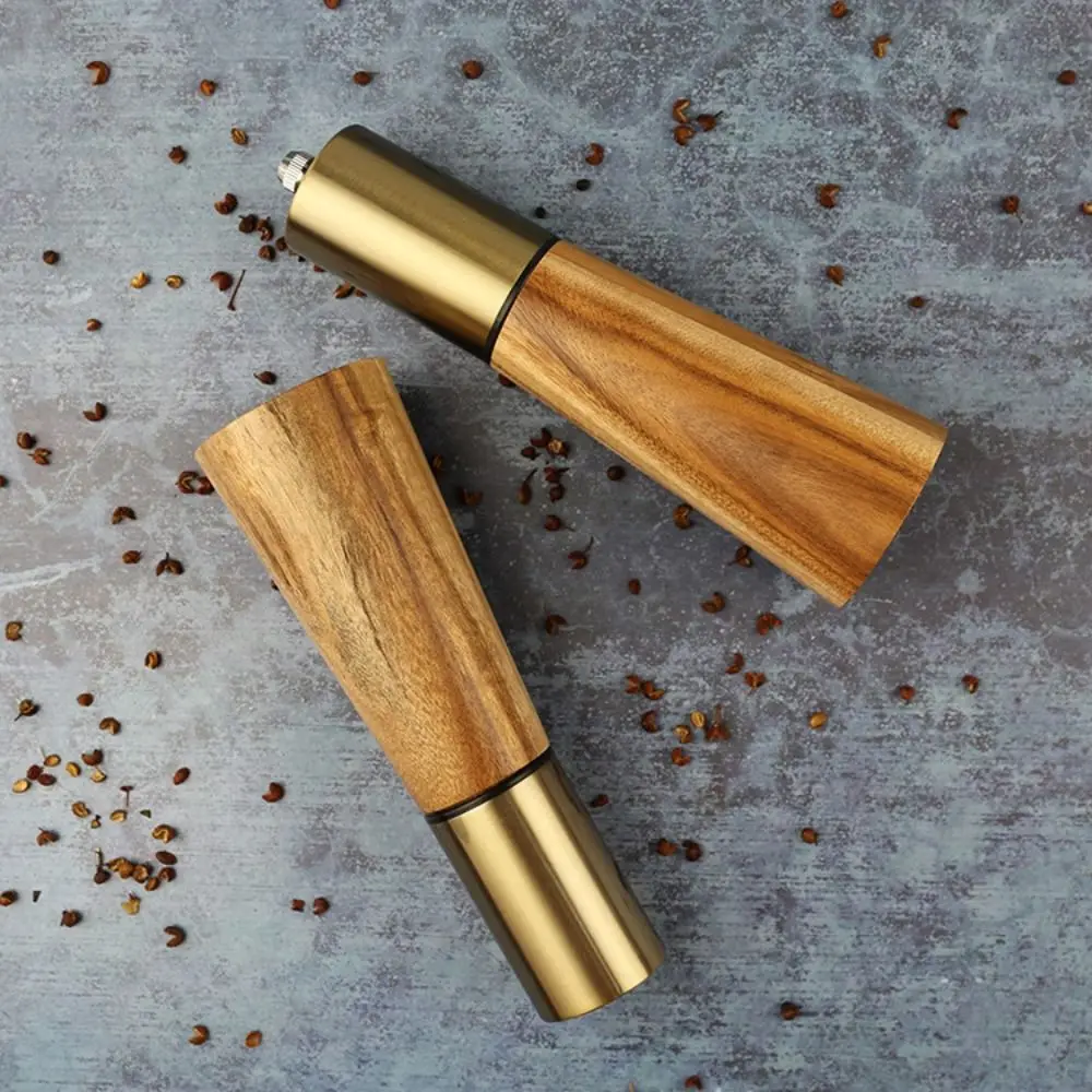 1/2pcs Stainless Steel/wood Pepper Mill Grinder Manual 7.1*2.4 Inch/7.28*2.4 Inch Gold Seasoning Pot Hand Grinder Restaurant