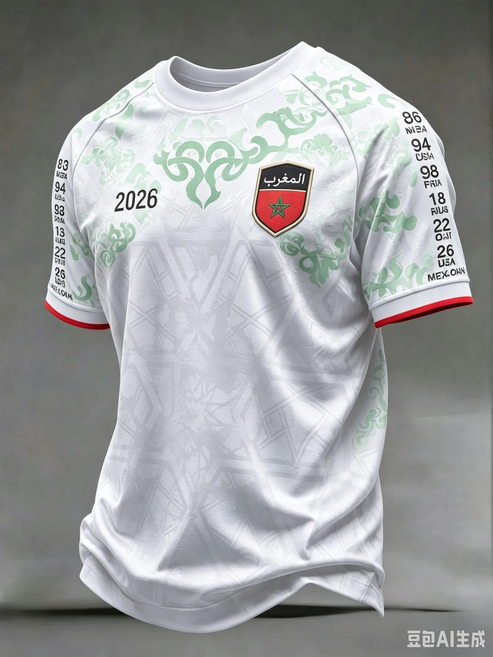 Morocco 2026 Soccer Jersey Subtle Islamic Geometric Jacquard Pattern Embroidered Crest Red Cuff Trim Commemorative World Cup Men