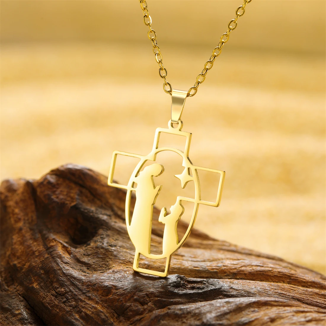 EUEAVAN Prayer Jesus Cross Pendants Necklace Stainless Steel Gold Silver Color Christian Protection Amulet Jewelry Gifts