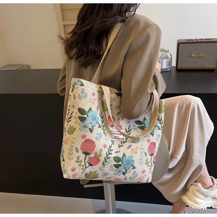 Women Large Capacity Canvas Shoulder Bag, Ins Minimalist Tote Bag Handbag for School Office Shopping Travel Daily Commute image 5
