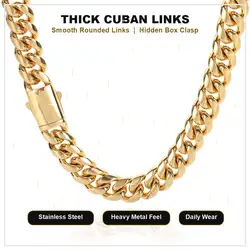 ESKEEM 8/10/12/14mm Stainless Steel Miami Cuban Chain Necklace Snap Clasp Hip Hop Jewelry Men Women Gift