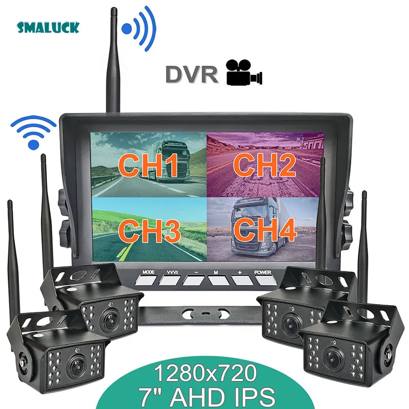 

SMALUCK Wireless 7" AHD IPS DVR Monitor 720P High Definition Night Vision Reverse Backup Recorder Wifi Camera For Bus Car Truck