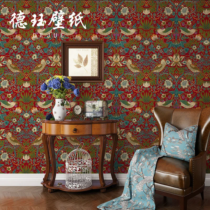 Retro American Country Style Floral Bird Wallpaper for Living Room Bedroom TV Background Wall Chinese Classical Ethnic Style Wal