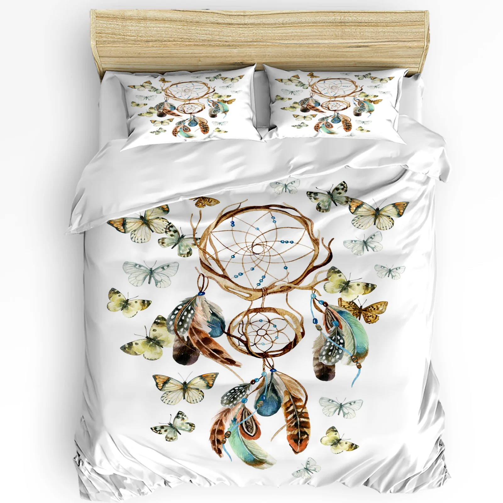 Dream Catcher Feather Butterfly White 3pcs Bedding Set For Bedroom Double Bed Home Textile Duvet Cover Quilt Cover Pillowcase