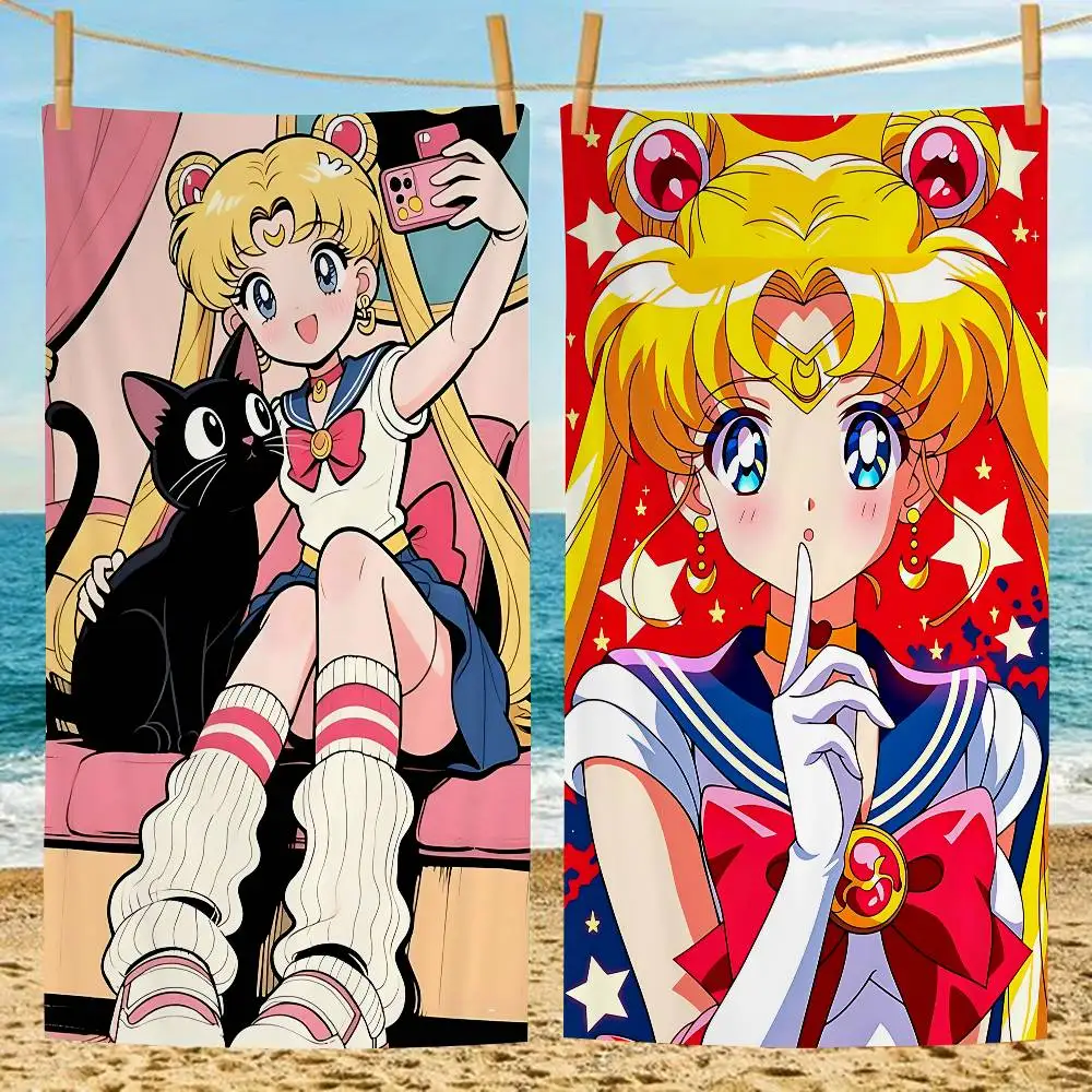 S-Sailors Anime Moon Anime Beach Swimming Towel Soft Absorbent Washcloth Children's Gifts for Kids Travel Camping Gym