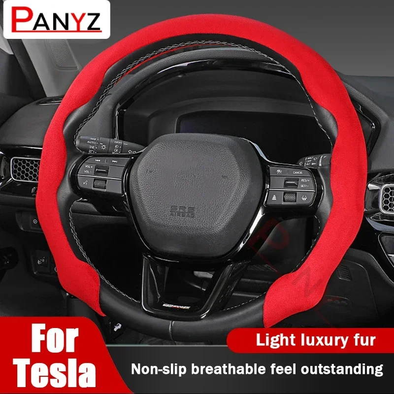 Car Suede Steering Wheel Cover Summer Sweat-absorbin For  Tesla Roadster Model 3 Model S Model X