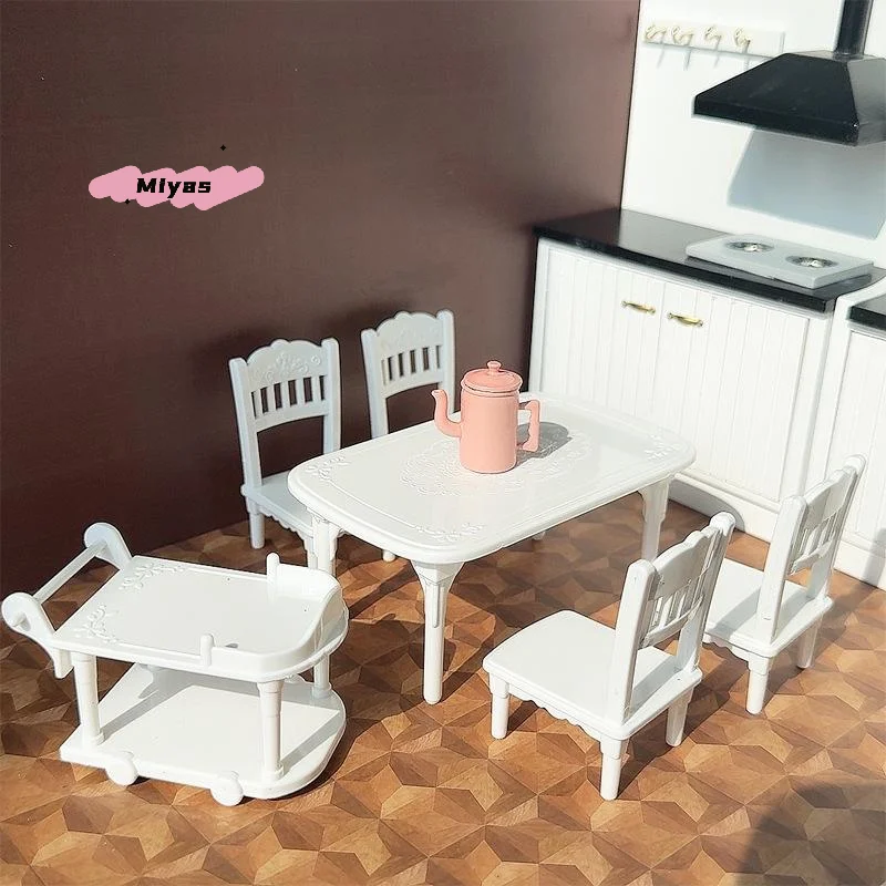 Miniature Plastic Food Cart Table And Chair Model 1:12 Dollhouse Furniture Home Decor Toy Doll House Accessories