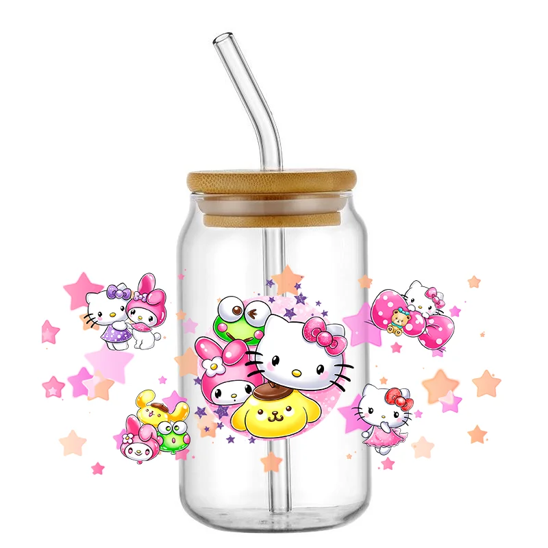 Kawaii Kitty Artwork 3D Pegatinas, à prova d\'água, decalques anti risco, projetos DIY, envoltório do copo Libby, 16oz