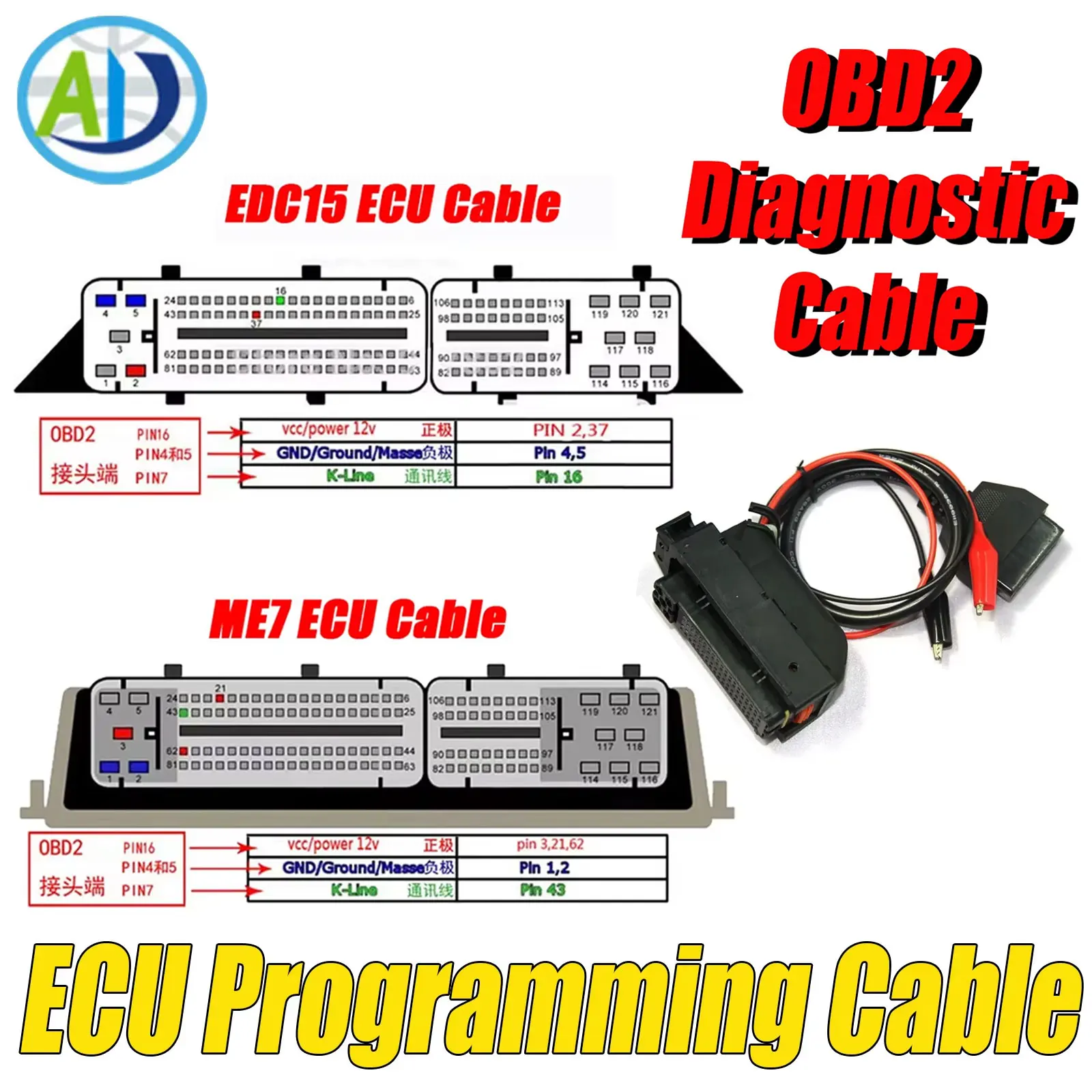 

OBD2 Diagnostic Cable For Bosch ME7 EDC15 EDC15P EDC15V EDC15VM+ Engine ECU Programming Cable For VW/Audi/Skoda For KESS VCDS