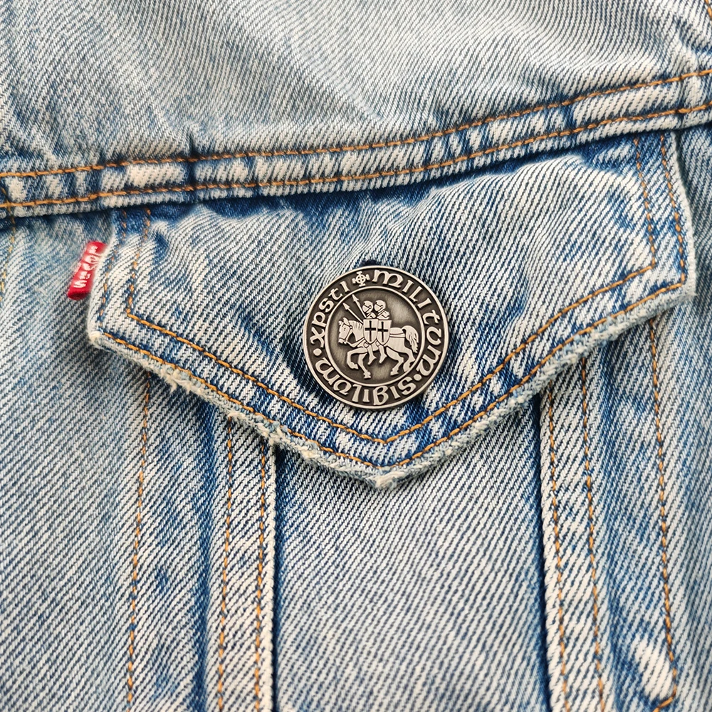 Tempelritter Emaille-Pins Sigillum Militum Xpisti Broschen Mittelalterliche Runde Metall-Abzeichen Kleidung Rucksack Anstecknadel Geschenk – Detail 13