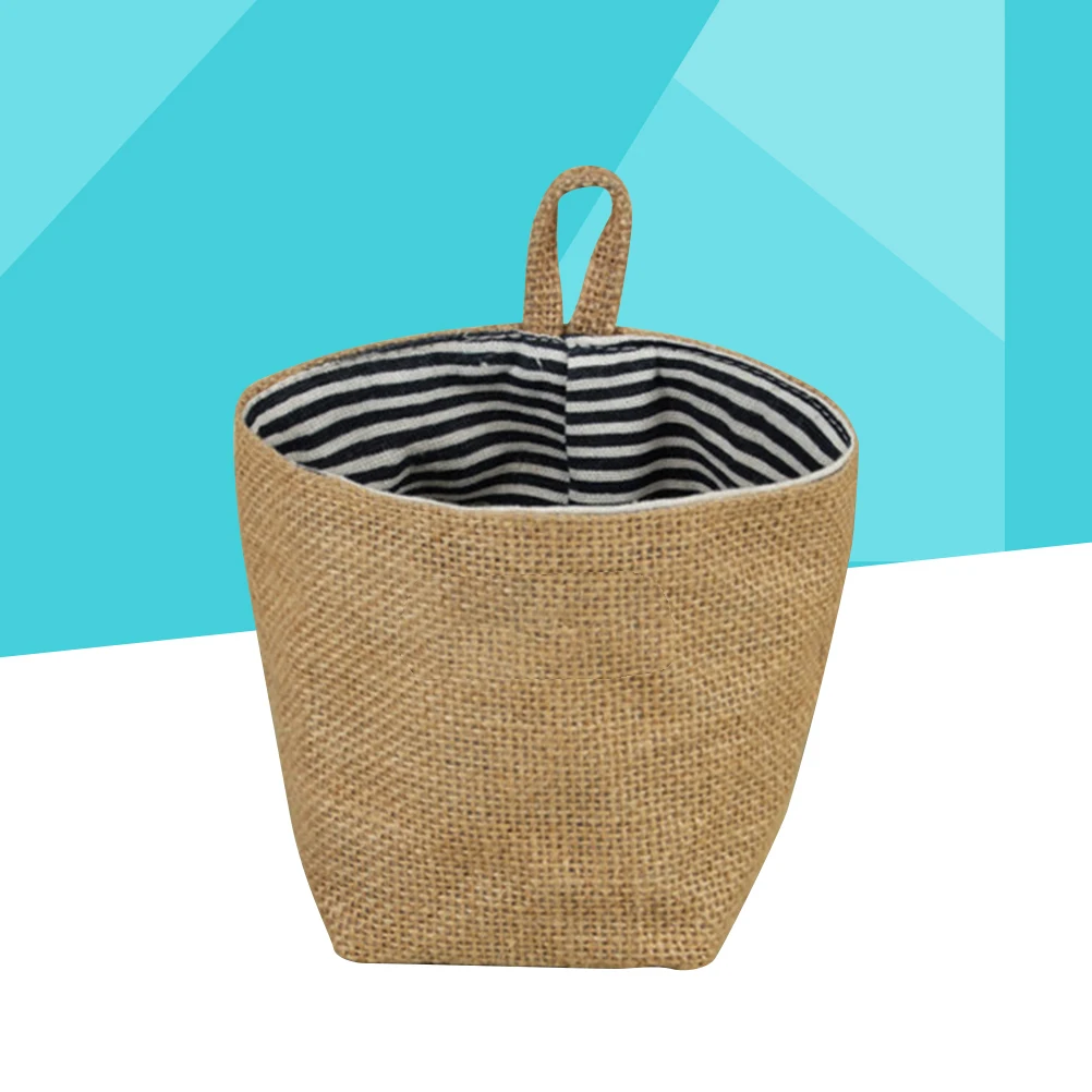 

Storage Baskets Hanging Bag Small Sacks Stripe Blue Little Striped Jute Fabric Flower Pot