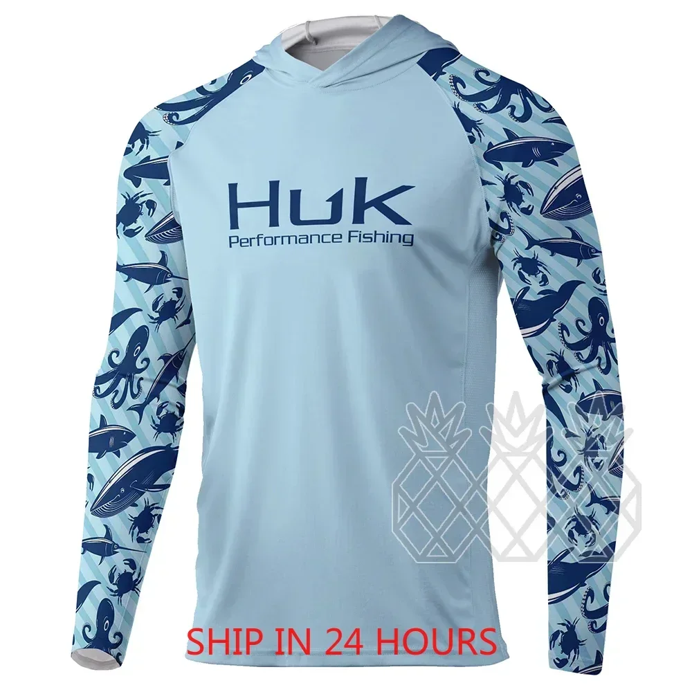 

Рыболовная одежда HUK: Дышащая летняя рыболовная футболка с длинным рукавом и капюшоном для мужчин, защита от комаров и УФ-излучения