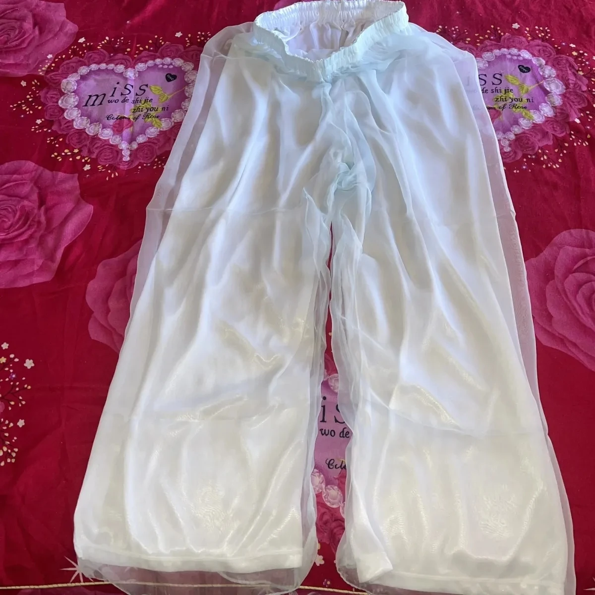 Handmake Super Silky Slippy Elastic Waist Wide Leg Trousers Colorful Double Layer