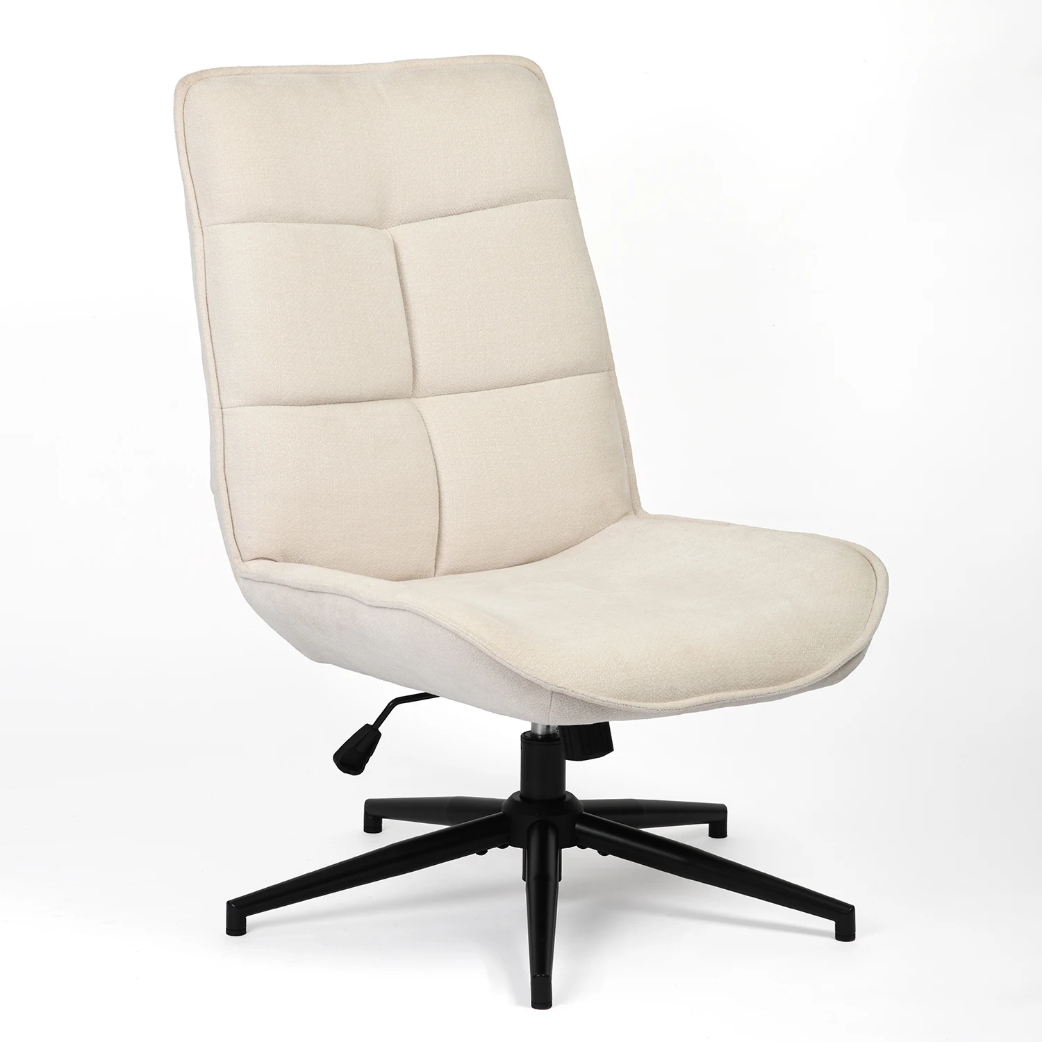 Fauteuil de relaxation pivotant à 360° en tissu chenille avec dossier pliable et base KD noire, rembourré confortable à hauteur réglable, sans accoudoirs, beige, 67 x 61 x 89-95 cm
