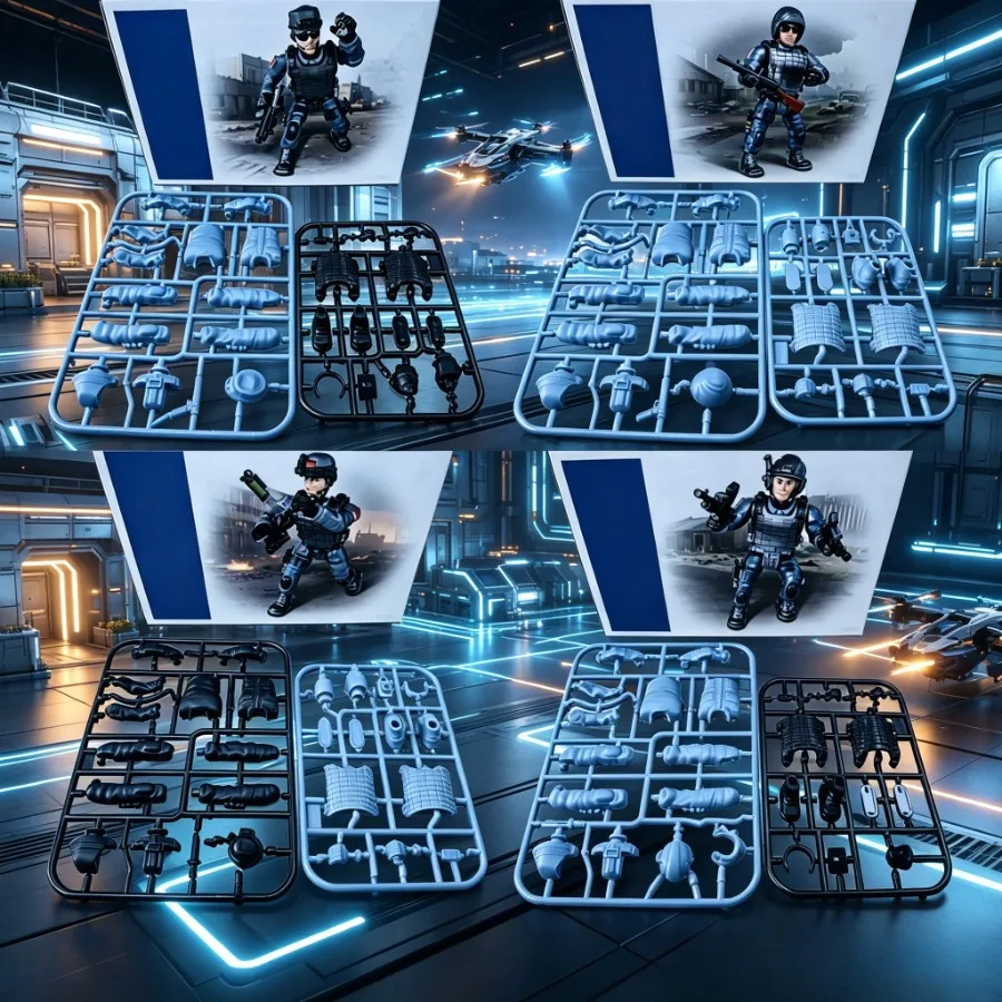 16/4pcs DIY Special Agent Squad Building Model Kit, Detailed Character Design, Desktop Display, Collectible Gift