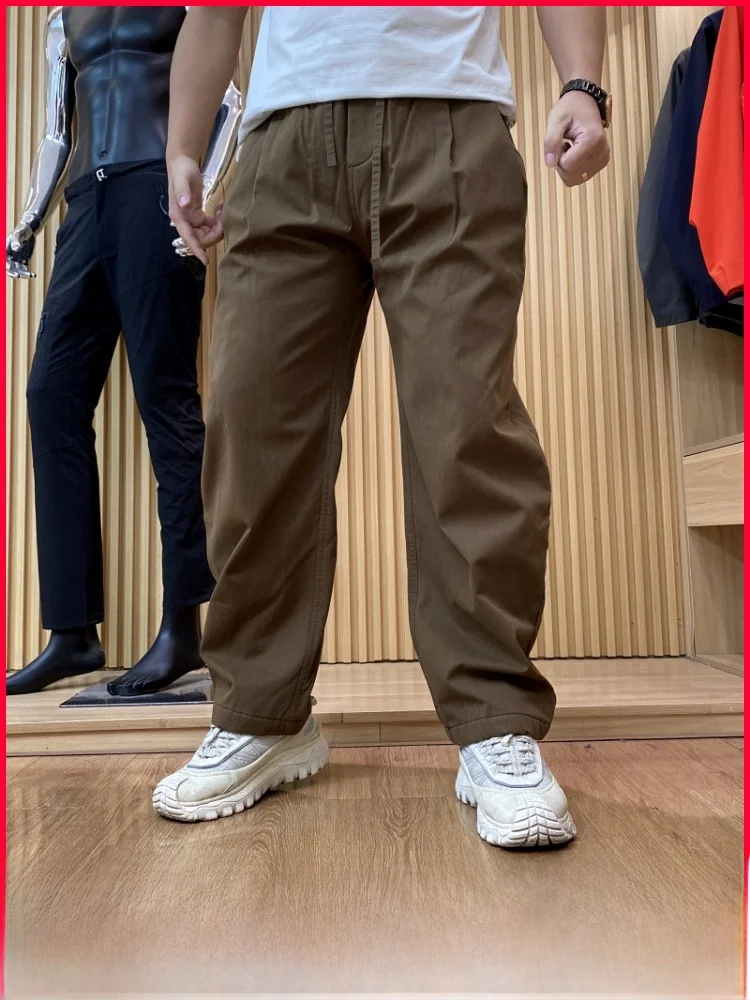 

Мужские брюки-харланы из хлопка с флисовой подкладкой, осенне-зимние, новые, повседневные, свободного кроя, удобные, дышащие, прямые штанины
