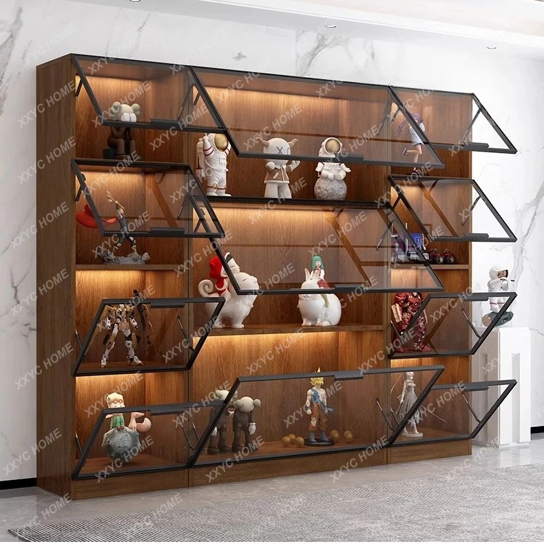 Customized bookcase with glass door, whole wall dust-proof bookshelf, light luxury display display, household living room view 2
