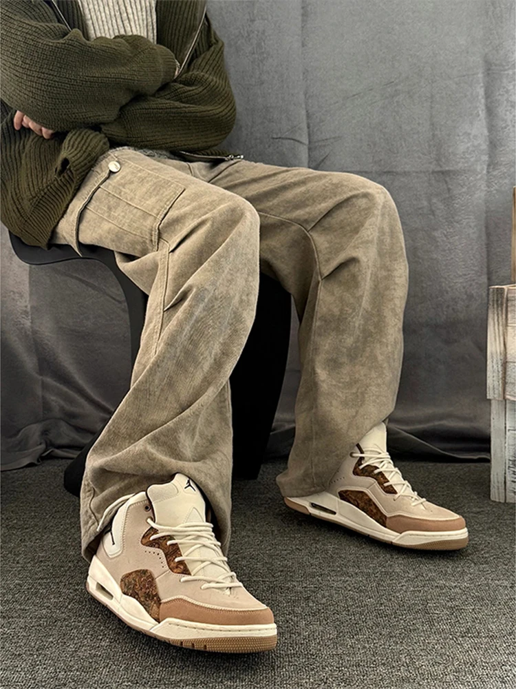 

Мужские рабочие брюки-карго с мраморным узором, широкие, прямые, в американском ретро-стиле, свободные, повседневные, молодежные