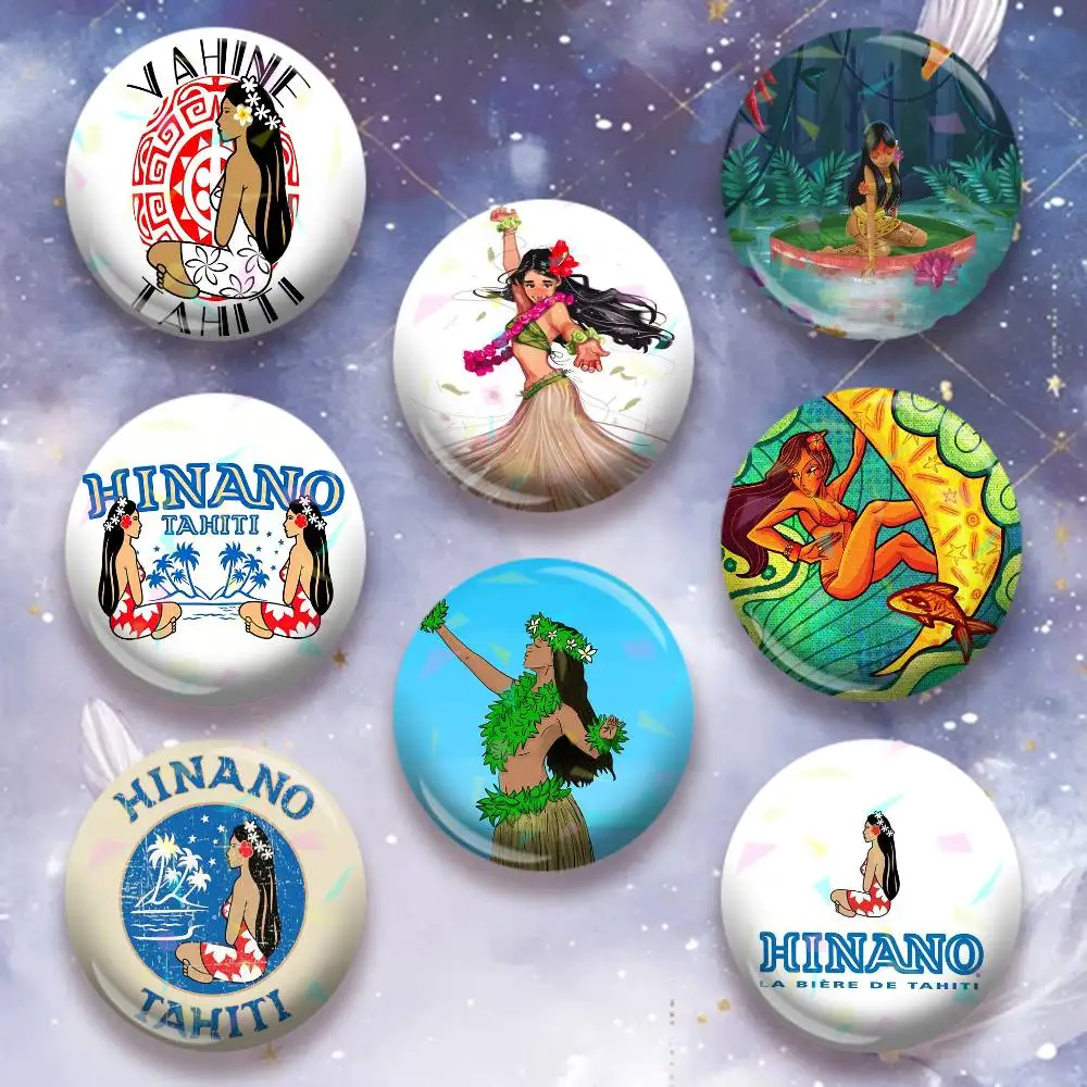 1pc Hinano Tahiti Girl Polynesia Laser Badge Creative Pins Brooch for Decor Gifts Fans Collect Easter