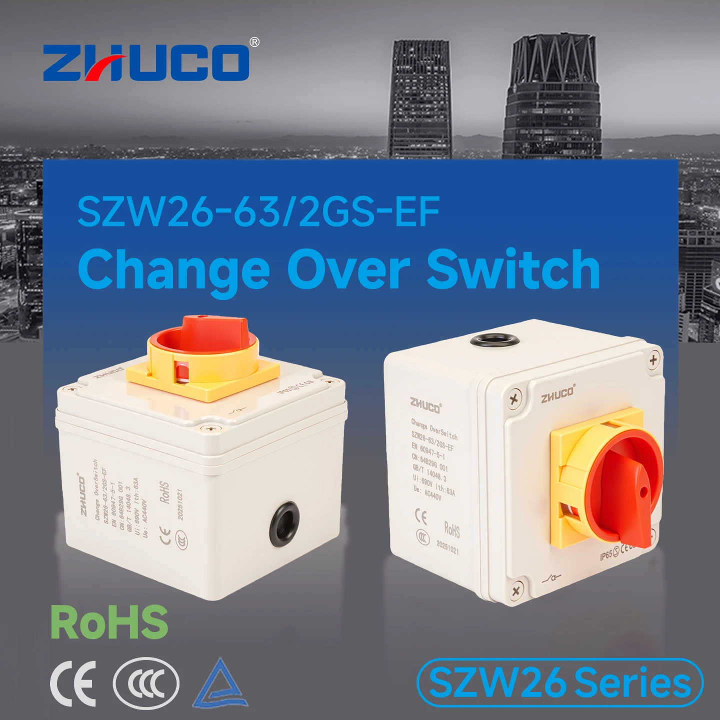 Szw26‑63/2Gs‑Ef, Off‑On, 8 Terminals, Power On‑Off, Cam Switch, Rotary Switch, Changeover Switch, with Sealed Housing