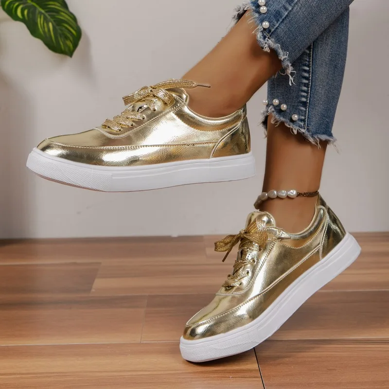 

Gold Silver Women Shoes Fashion Woman Sneakers Breathable Lightweight Vulcanized Shoes for Women Four Seasons Casual Sports Shoe