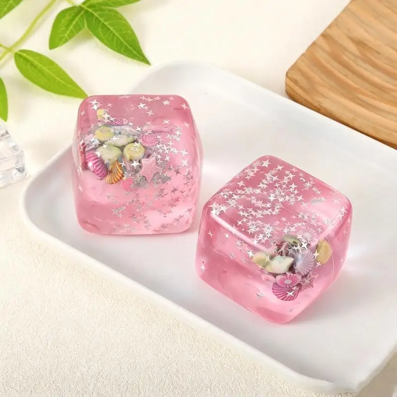 Ocean Themed Clear Square Toys With Glitter Sequins Seashell For Stress Relief Kids Party Favors Home Decor