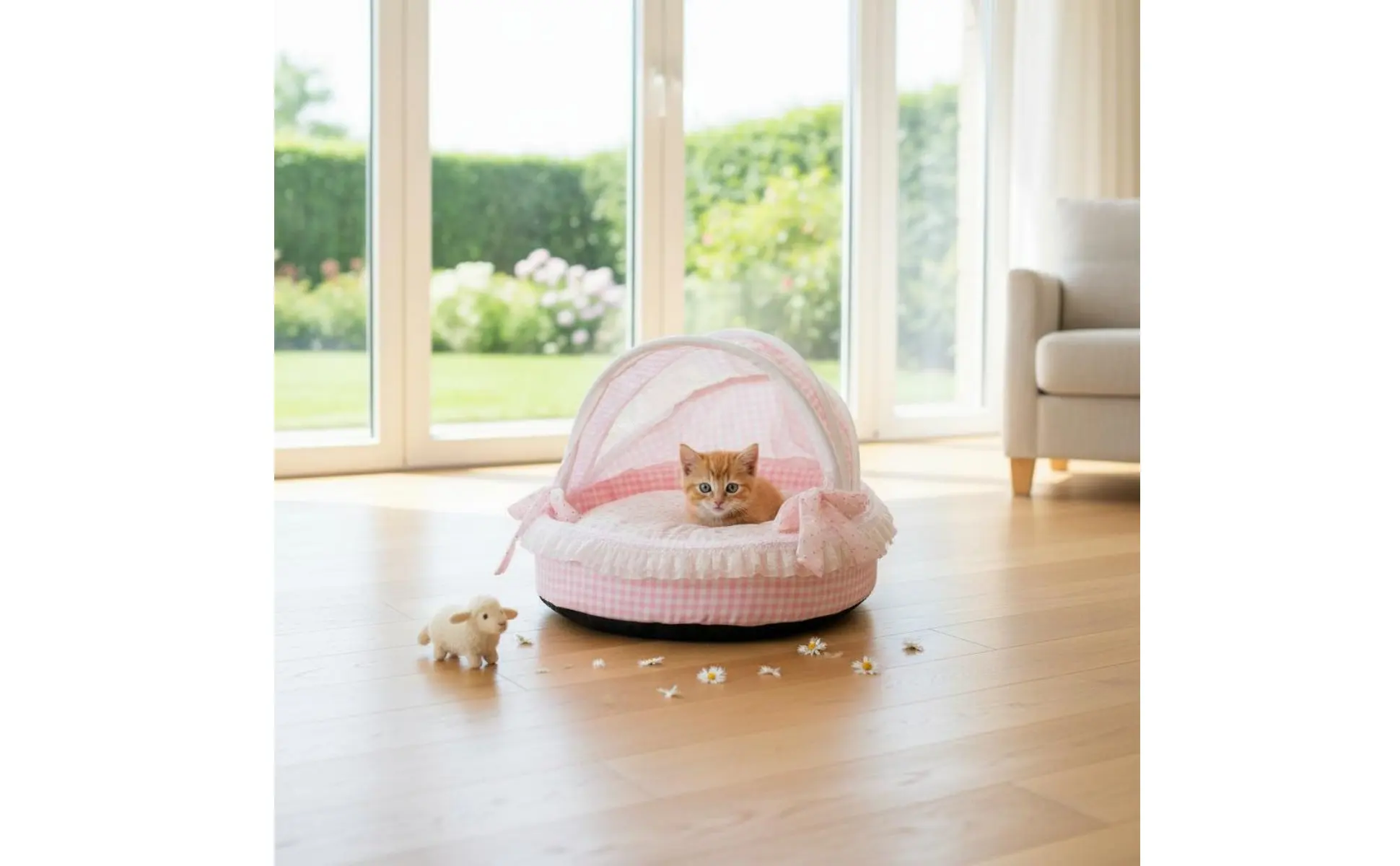 Princess Design Feline Bed Breathable Semi Enclosed Pet Bed Cradle Pet Nest Soft Lace Trim for Cats