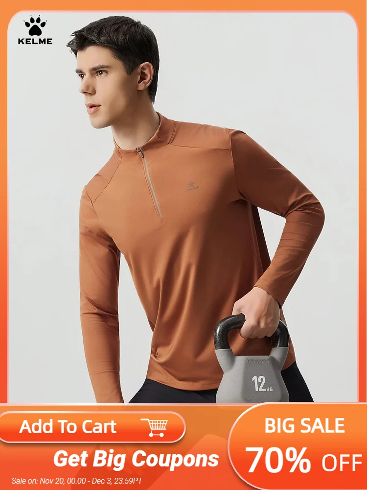 

Kelme Men's Half Zipper Sports Training Coat Elastic Fitness Top Quick Drying Running Long Sleeved Yoga Coat