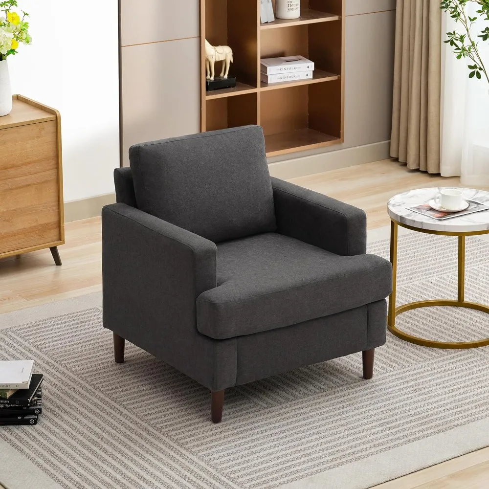 Mid-Century Accent Chair,Modern Linen Fabric Armchair for Living Room,Comfy Upholstered Reading Accent Chairs for Bedroom