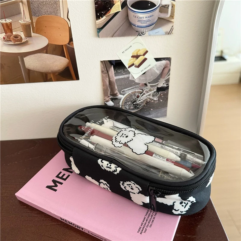 Cartoon Puppy Dog Zipper Pencil Bag Multi-function Transparent Storage Bag Large-capacity Stationery Case High-looking Pen Box