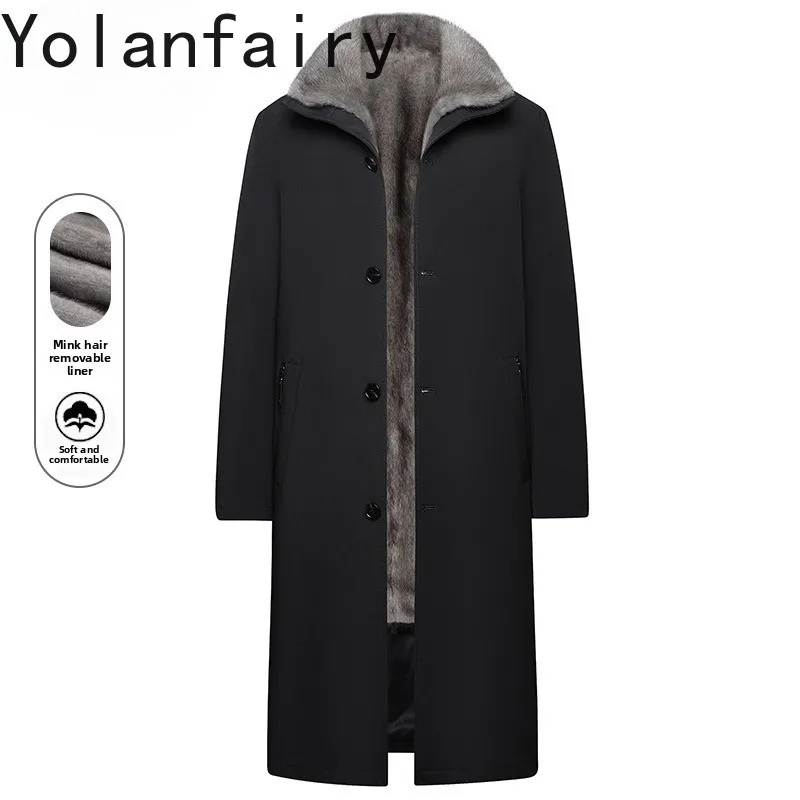 

YOLANFAIRY High-end Natural Long Fur Coat Man Winter Luxury Detachable Mink Fur Liner Jacket for Men Large Size Warm Fur Parkas