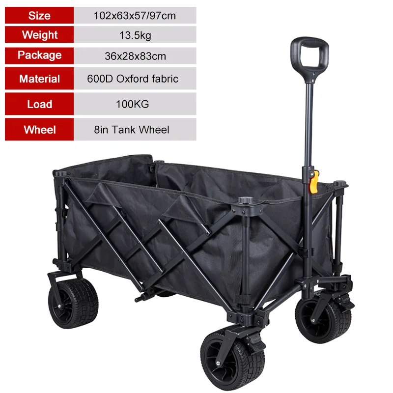 100kg 150kg Portable Extended Collapsible Outdoor Garden Picnic Big Wheel Folding Wagon Cart For Camping