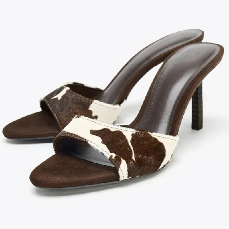 

Suede Design Thin Heels Slippers Women Retro Elegant High Heels Slide Female Summer Fashion Brand Sandals Ladies Pantuflas Mujer