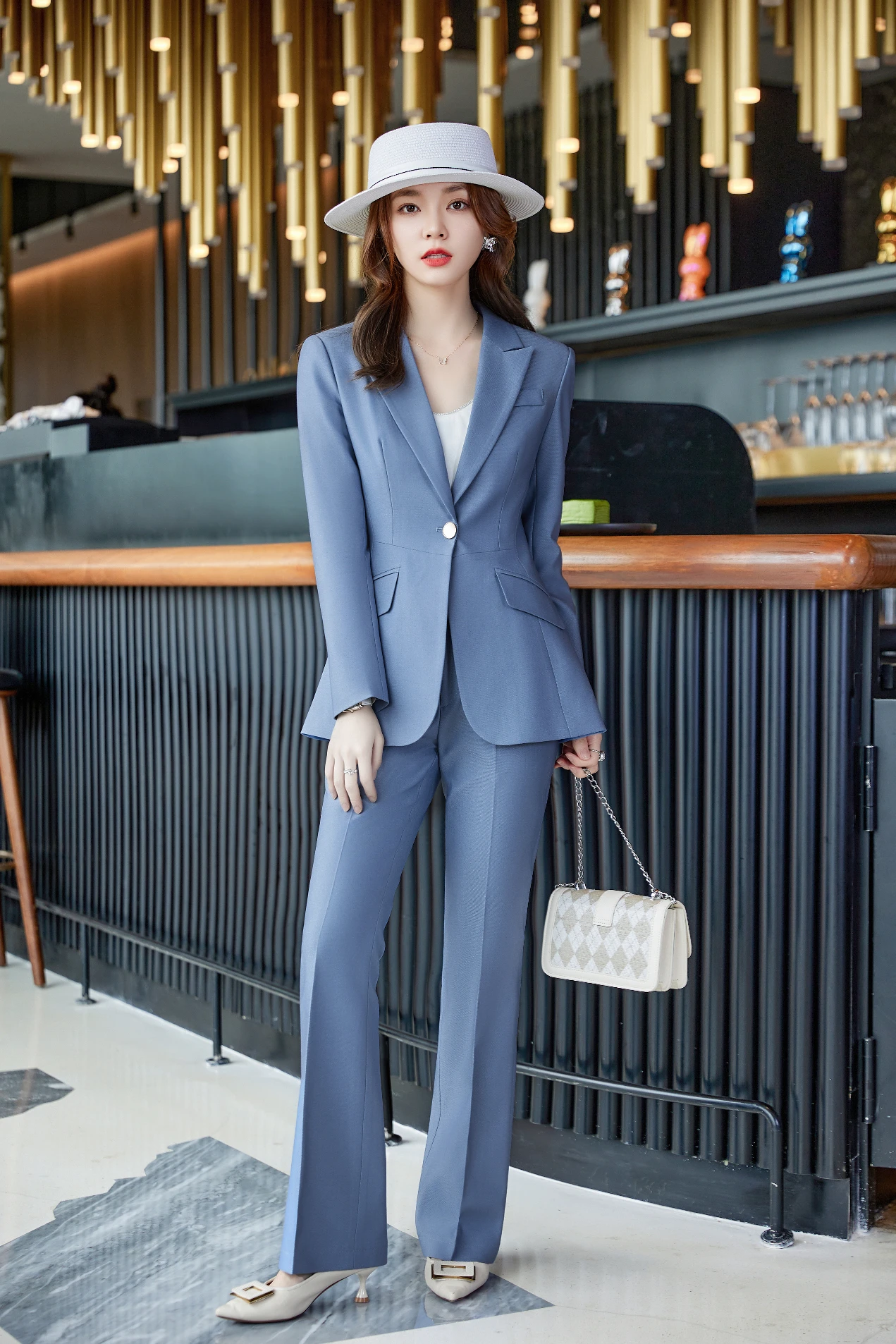 AIyssa 2023 New Autumn Winter Gray Suits Women Professional Business Formal High End Temperament Blazer And Pants Sets Work Wea