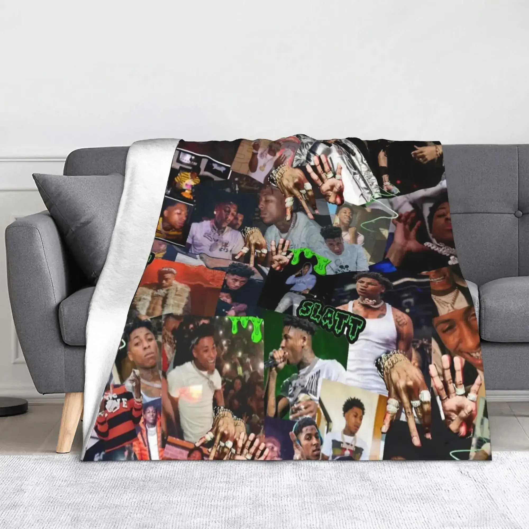 YoungBoys Rapper Music Flannel Blanket draped over a sofa