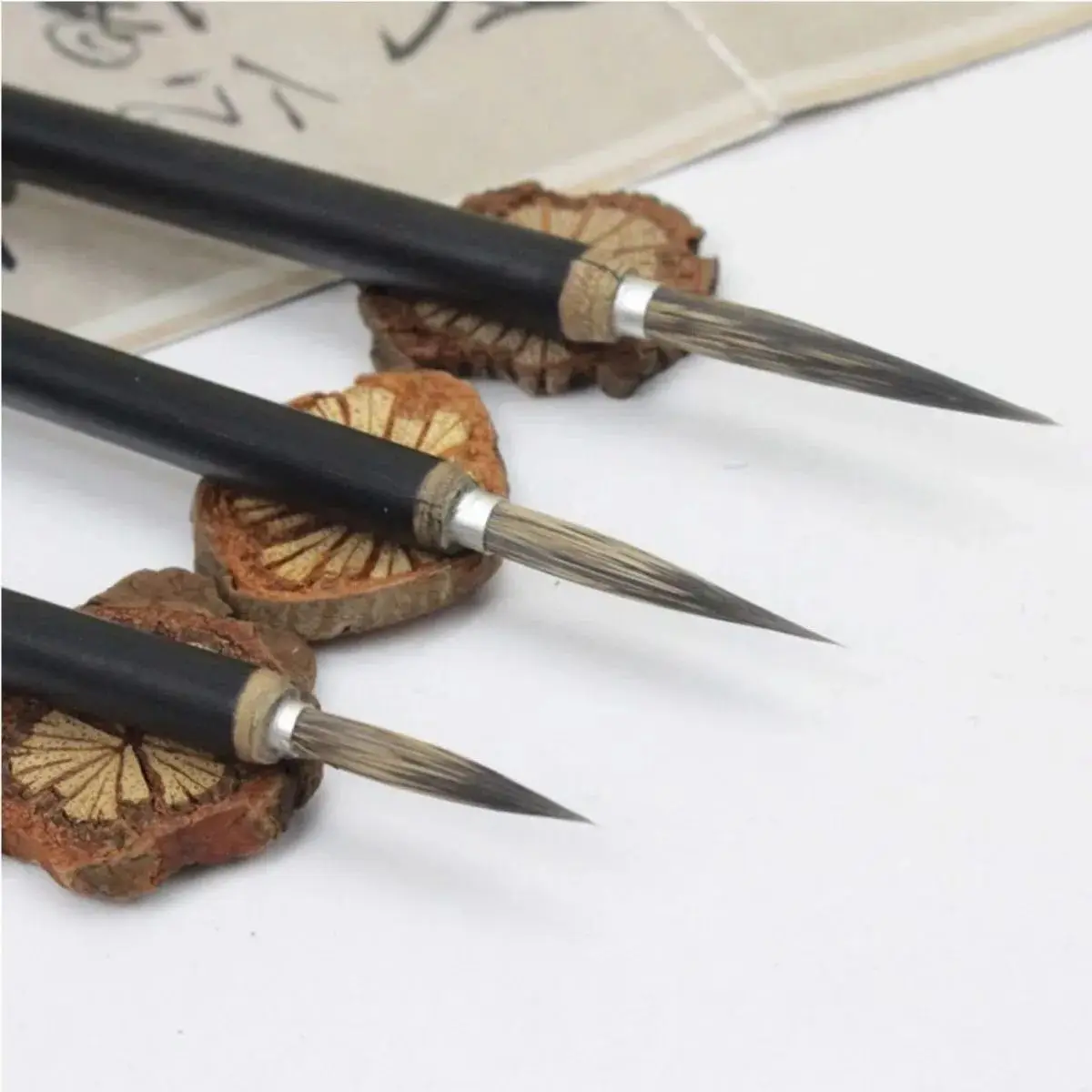 Juego de pinceles finos con cabeza de cobre para pintura, pinceles con punta de gancho para caligrafía, plumas de comadreja china, ratón, tejón, dibujo artístico, 6 unidades