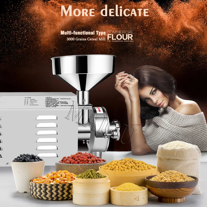 Commercial Electric Grain Grinder Spice Cereals Rice Coffee Wheat Corn Mill Grinding Machine Flour Powder Crusher 2200W