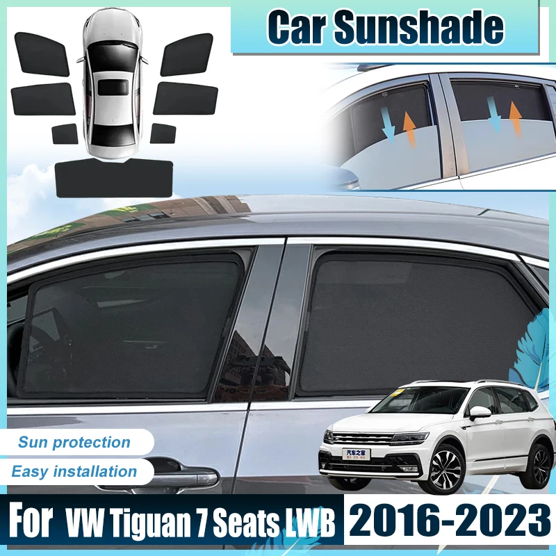 

Солнцезащитные шторки для окон автомобиля Volkswagen Tiguan 2017, VW 7 мест LWB BW2 BJ2 2016-2023, защита от УФ-излучения, теплоизоляционная сетка.