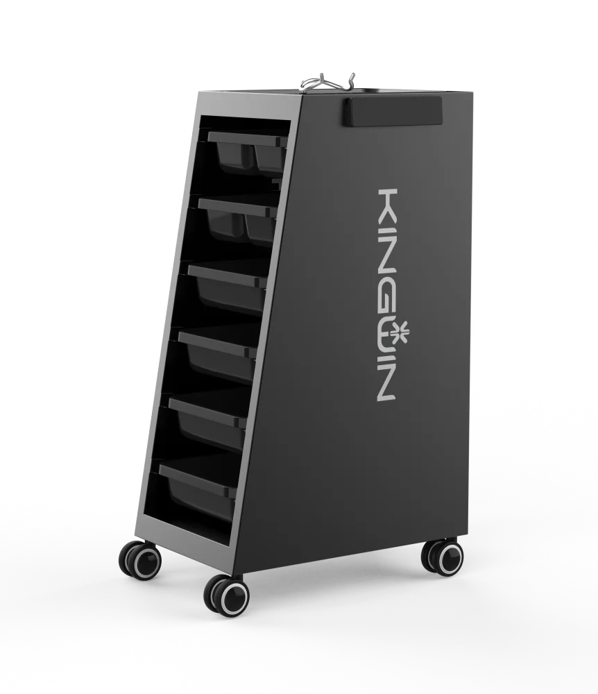 &c Deluxe Metal Trolley with Powder Coated Cabinet - Scratch Proof, Heat-Resistant Silicone Top & 6 Removable Trays