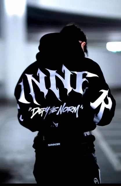 Unisex Loose Fit Pullover Hoodie Sinner Reflective Graphic Harajuku Vintage Fashion American Streetwear Mens Hooded Sweatshirt
