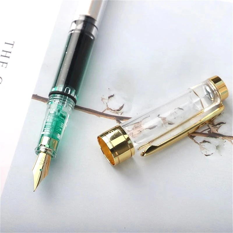 Wingsung 3008 Transparent Piston Large Capacity Fountain Pen Rotating Ink Absorption New Student Calligraphy Practice Stationery