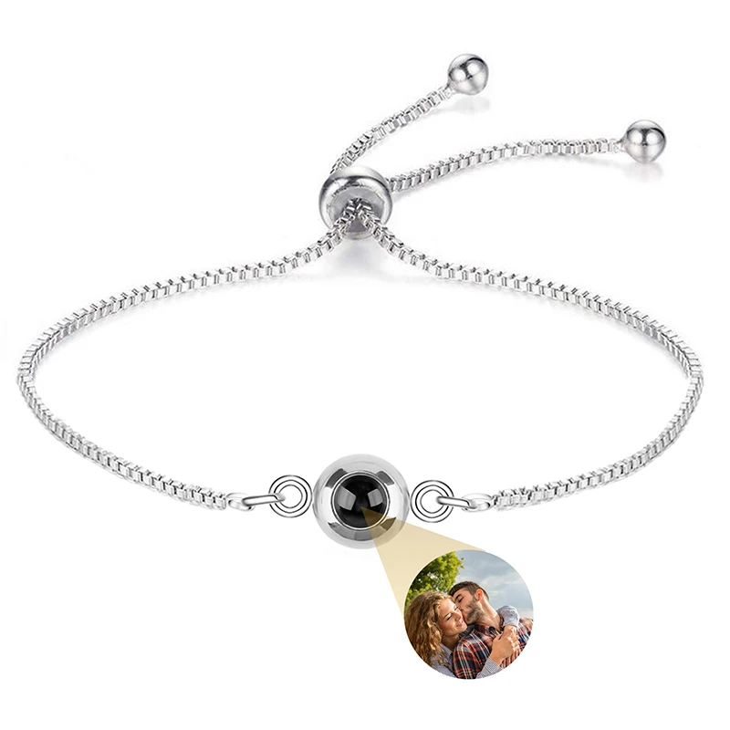 Personalisiertes Foto-Armband mit Bild im Inneren, 100 Sprachen 'Ich Liebe Dich' Projektions-Armband aus Edelstahl